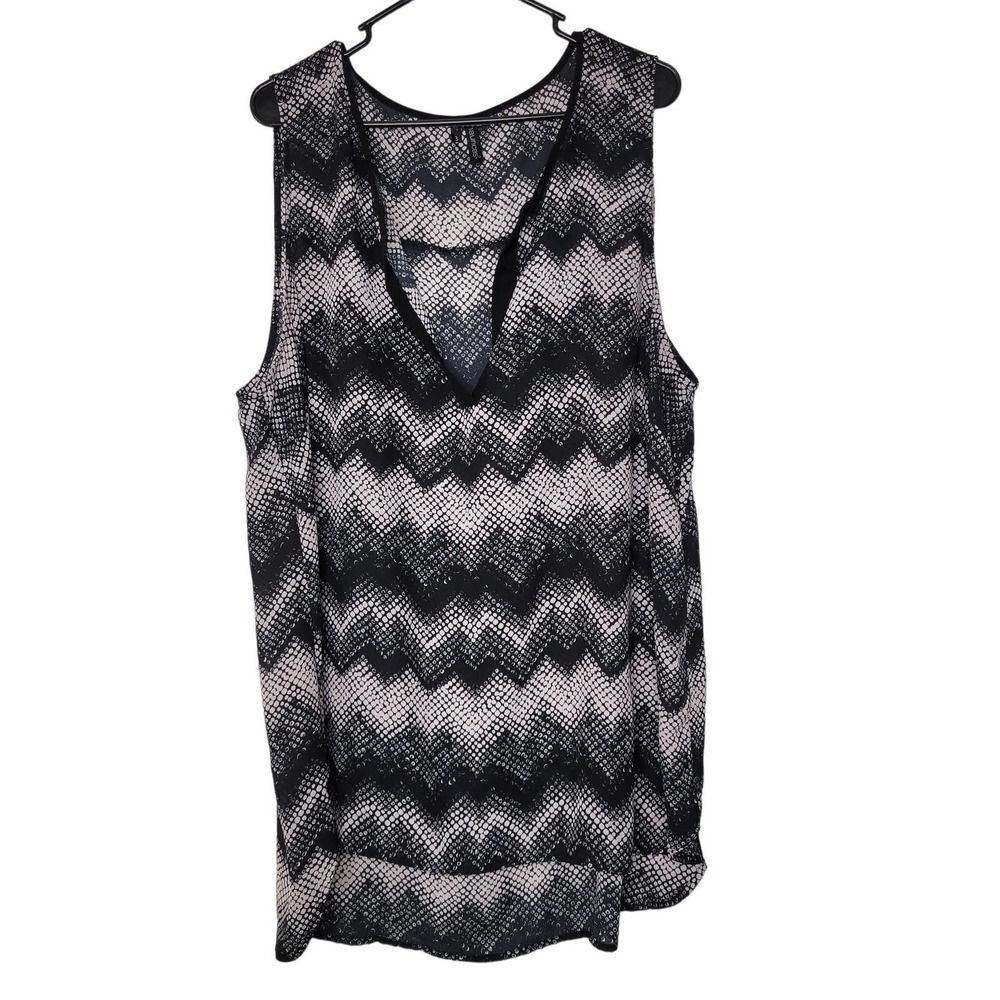 Maurices Black White Chevron Snake Print Sleeveless Chiffon Tunic Length Top 3X